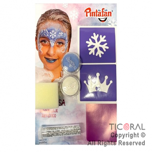 KIT MAQUILLAJE ARTISTICO BLANCO Y CELESTE ( 4 GR) + STENCIL + ESPONJA + GIBRE